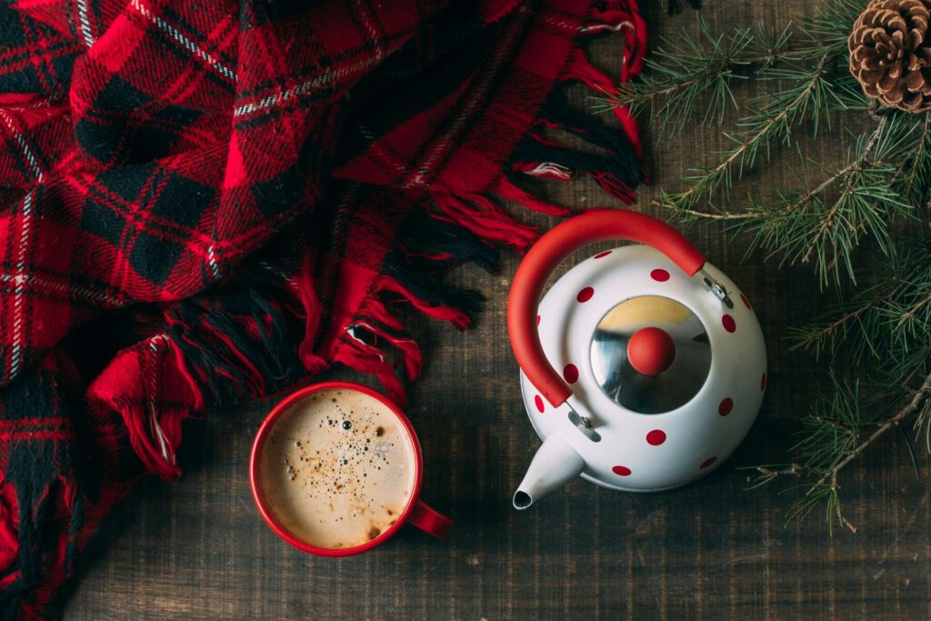 teapot with Christmas scarf