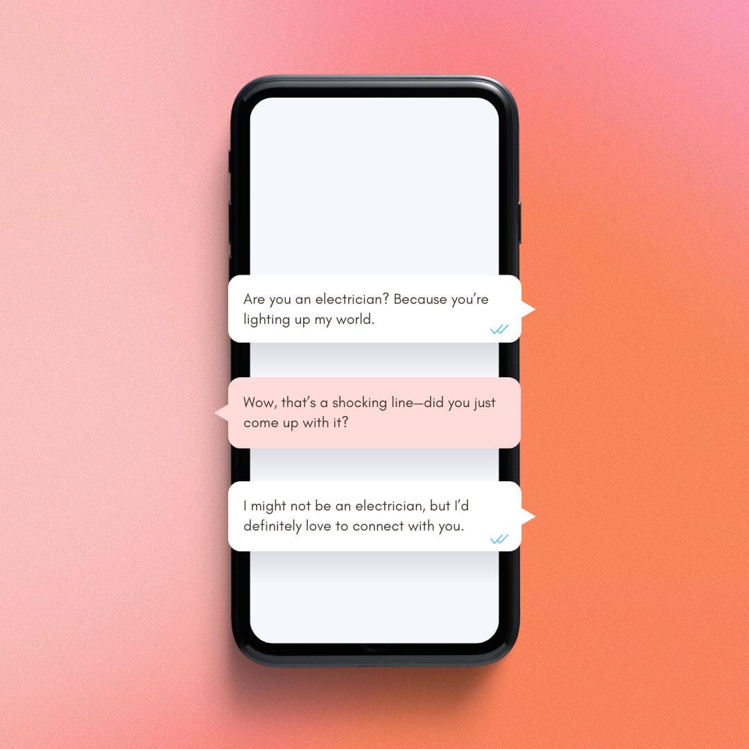 pick up lines: phone showing conversation with witty lines