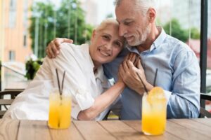 older couple enjoying their date with drinks